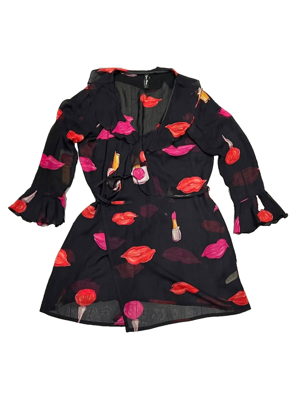 Gideon Oberson Black 100% silk beachwear robe cover up Large A004701 - Picture 1 of 8